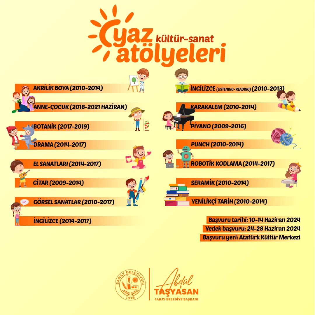 Yaz Kültür- Sanat Atölyeleri’ne kayıtlar başladı